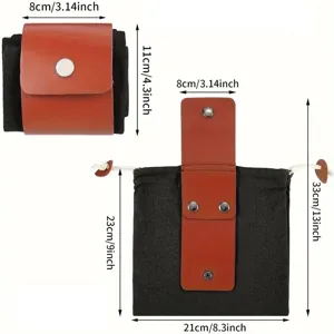 Foldable canvas foraging waist bag, outdoor running utility pouch with leather flap and drawstring.