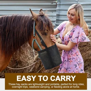 Sac à foin portable pour chevaux, sac d'alimentation en filet respirant, grand rangement.
