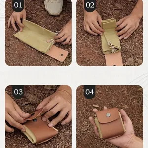 Foldable outdoor foraging bag, canvas camping waist pouch, fruit picking utility tool storage.
