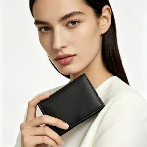 Compact black textured card holder and mini wallet designed for travel and daily essentials.