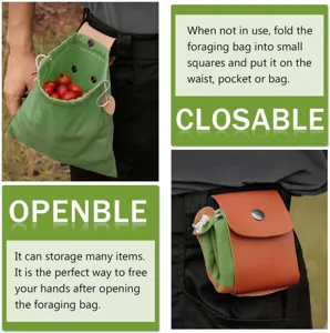 Outdoor folding foraging bag canvas fruit picking waist pouch storage tool bag for sports