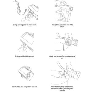 Ilustracion del manual que muestra como colocar y usar la correa para el hombro de la camara.