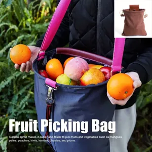 Detail view of the outdoor fruit picking bag showing large capacity and durable canvas material.