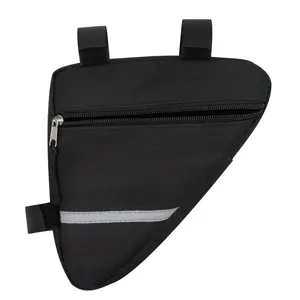 Black bicycle frame bag triangle bike storage bag with reflective strip for mountain bike