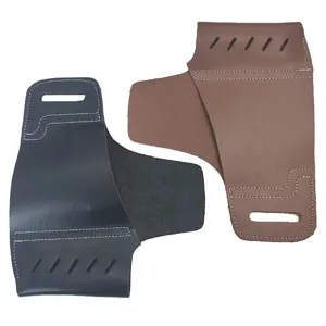 Detailed close-up view of premium cowhide leather waist tool holster with belt loop.