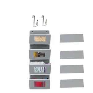 Organisateur suspendu gris 4 etages sac de rangement en tissu avec crochets et planches