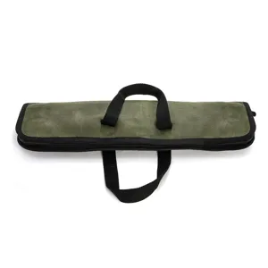 Vue détaillée du sac à couteaux de chef en toile, pochette de rangement d'outils avec zippe.