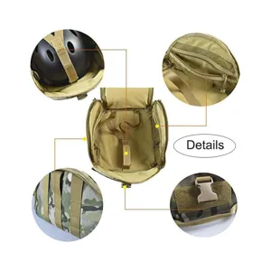 Detailansicht der Helm-Tasche mit MOLLE-Gurtband, Innenriemen und Netztaschen für Ausrüstung.