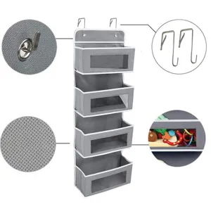 Organisateur suspendu de porte 4 etages sac de rangement en tissu gris avec fenetre chambre