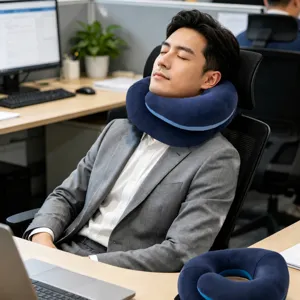 Ergonomic PP cotton U-shaped neck pillow for office nap and travel comfort support.