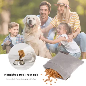 Portable Pet Dog Treat Pouch Canvas Outdoor Training Snack Bag Hands-Free Waist Bag With Metal Carabiner