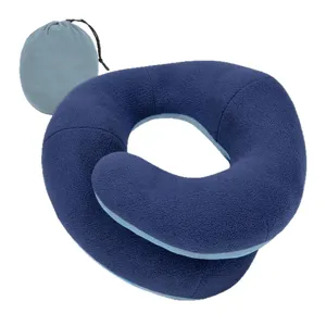Portable U-shaped travel neck pillow with storage bag for flight, office, and car rest.