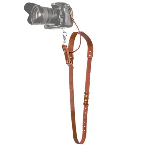 Retro genuine leather camera strap, adjustable neck shoulder belt for DSLR cameras.