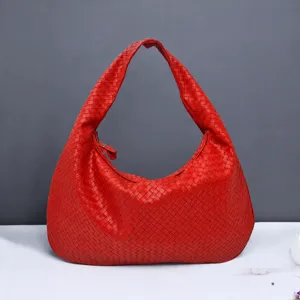 Handmade Woven PVC Shoulder Bag For Women Vintage Hobo Underarm Bag Crescent Handbag Casual Daily Tote Bag