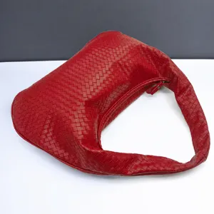 Red woven leather shoulder bag hobo underarm crescent bag stylish casual everyday women handbag