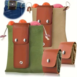 Collapsible outdoor foraging bag and fruit picking canvas waist pouch with metal snap button.