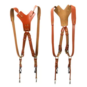 Arnés Doble de Cuero para Cámara Correa de Hombro Ajustable Estilo Vintage Retro