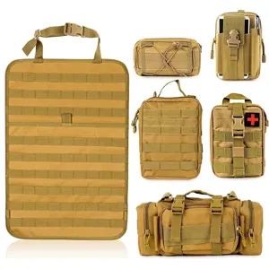 Tactical car seat back organizer Molle multi-purpose storage bags set for outdoor travel.