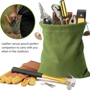 Durable canvas utility pouch with leather details, perfect for outdoor tools and foraging.