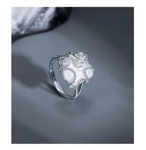 925 Sterling Silver Baroque Irregular Pearl Ring Geometric Square Open Finger Ring Detail