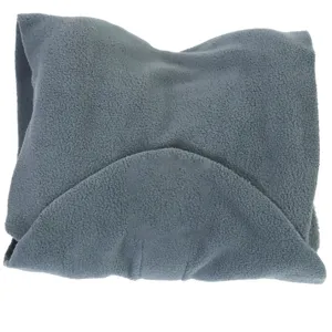 Cuscino da viaggio grigio in pile supporto morbido per dormire comodi durante gli spostamenti.