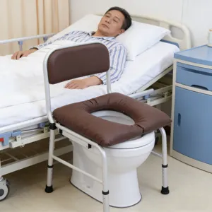Elderly bedside commode chair safety rail with cushion detail view for patient home care support