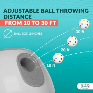 Lanzador de pelotas automático para mascotas con distancia de 10 a 30 pies.
