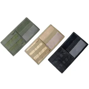 Tactical car visor organizer panel detail, oxford cloth material with MOLLE webbing straps.