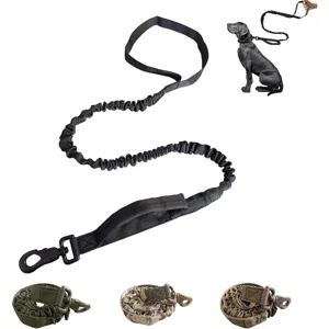 Tactical bungee dog leash for medium and large dogs, durable nylon pet training lead strap.