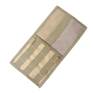 Tactical car sun visor organizer khaki molle storage bag with transparent ID window slot.