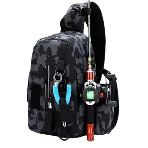 Borsa a tracolla da pesca mimetica impermeabile zaino tattico da esterno con portacanne