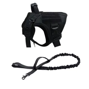 Tactical dog harness and bungee leash set, adjustable waterproof vest for medium large dogs.
