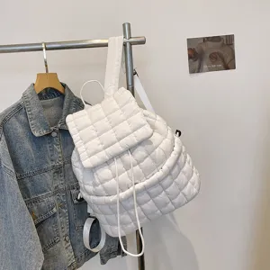 White quilted puffer backpack cloud bag stylish casual soft school bookbag for women daily use