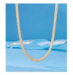 Gold-plated pave rhinestone flat mesh chain necklace, stunning detail shot for luxury look.