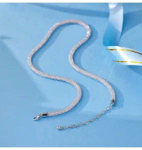 Silver sparkling tubular mesh necklace with extension chain elegant jewelry for women