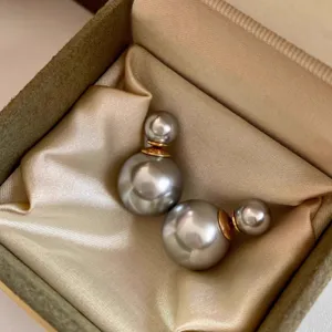 Luxury 925 Sterling Silver Earring Post Double Sided Artificial Pearl Stud Earrings Minimalist Round Geometric Statement Ear Studs Jewelry For Women