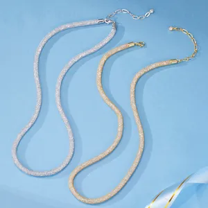 925 Sterling Silver Mesh Tube Rhinestone Pendant Necklace For Women Luxury Money Bag Choker Chain Fashion Jewelry Gift