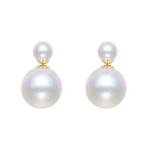 Double Pearl Ear Studs S925 Sterling Silver Front Back Chic Minimalist Fashion Jewelry