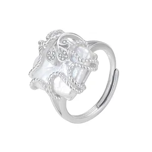 925 silver baroque irregular pearl ring women niche design geometric square open ring