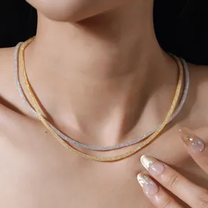 Elegant double layered mesh chain necklace in gold and silver, chic collarbone jewelry.