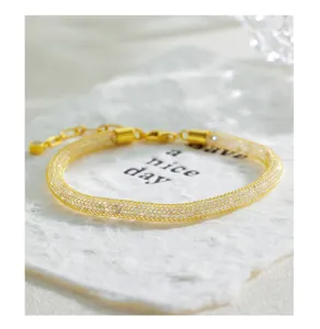 Impresionante pulsera de malla brillante de plata esterlina para mujer, elegante joyería de lujo.