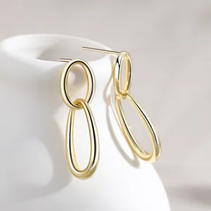 Geometrische Dubbele Lus Hangoorbellen Met 925 Sterling Zilver Stift Milieuvriendelijk Koper In elkaar grijpende Hoepel Oorbellen Voor Vrouwen Mode Sieraden
