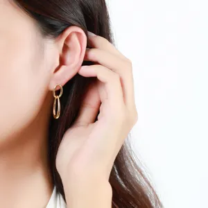 Chique geometrische dubbele ovale oorbellen voor dames, stijlvolle vergulde sieraden voor dagelijks.
