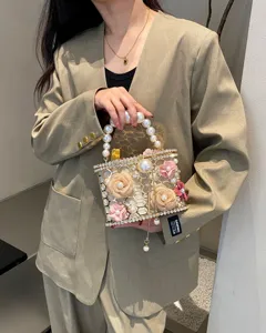 Borsa scatola perle strass metallo francese vuota lusso donna pochette borsa mano