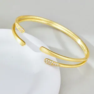 Brazalete Abierto Doble Capa Geométrico de Cobre Con Circonia Pulsera Lujo Punk Joyería de Mano Para Mujer Regalo Cumpleaños