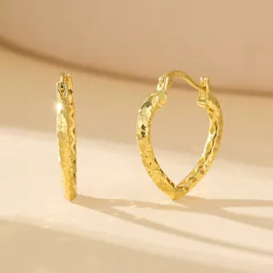 Boucles d'Oreilles Créoles Cœur en Argent 925 Texture Glace Pilée Avec Tige en Argent Sterling Minimaliste Géométrique Brillantes Boucles d'Oreilles pour Femme Bijoux Cadeau