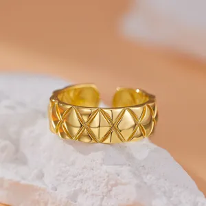 Anillo Abierto Con Patrón Acolchado Clásico Francés De Plata 925 Joyas De Anillo Ajustables Elegantes Geométricas Para Mujeres