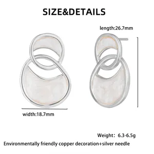 Pendientes irregulares esmalte doble anillo estilo francés, joyería de diseño.