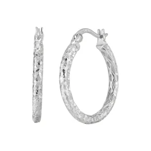 Boucles d'oreilles créoles rondes texturées en argent sterling S925, élégants bijoux.