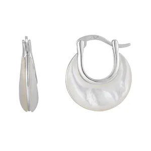Élégantes boucles d'oreilles créoles en argent 925 et nacre, style français luxueux.